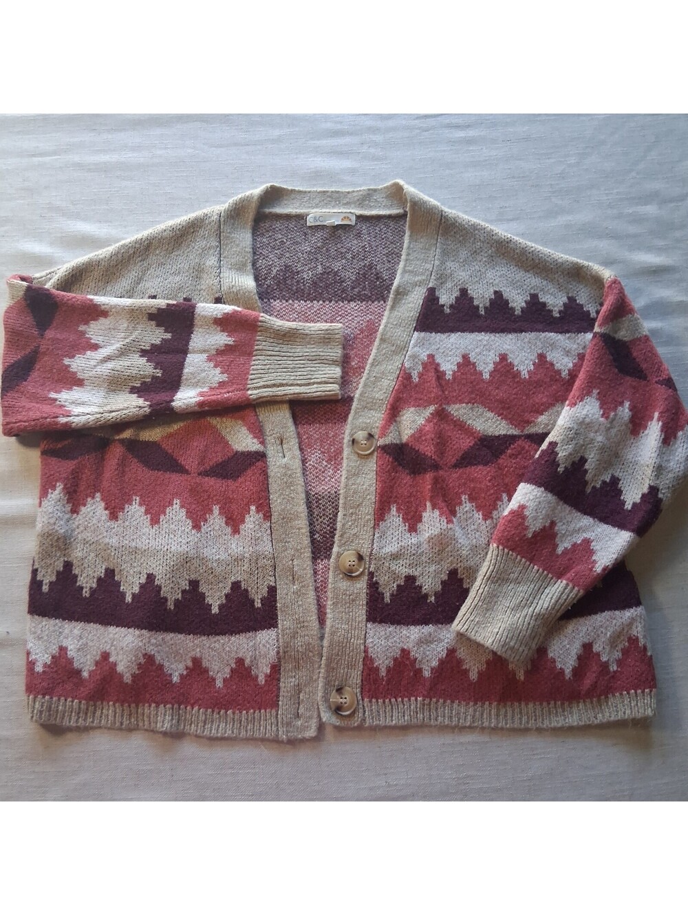 C&C California pink patterned button cardigan XL